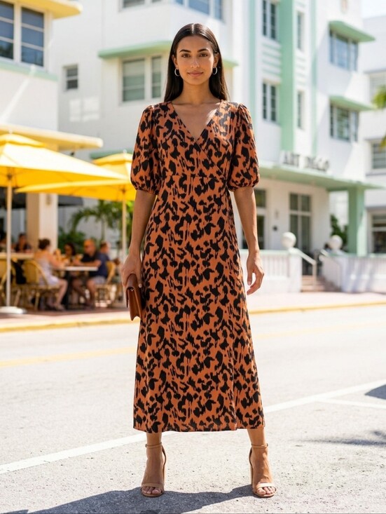 Dresses & Skirts - Rust Animal Print Wrap Maxi Dress
